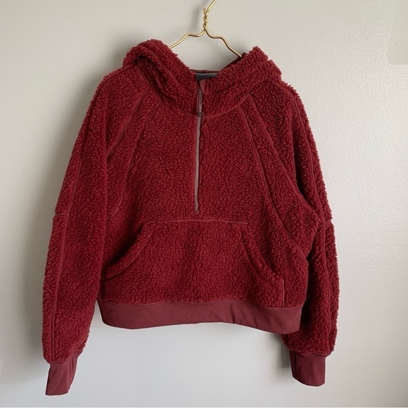 Lululemon Scuba wool Oversized Sherpa 1/2 Zip Savannah burgundy red size M/L - Picture 4 of 12
